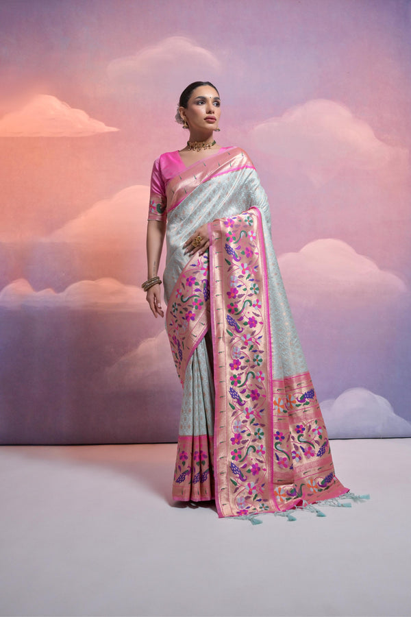 Aastha Fashion Sea Green Soft Banarasi Silk Combination Of Kanjivaram Weaving Texture Saree