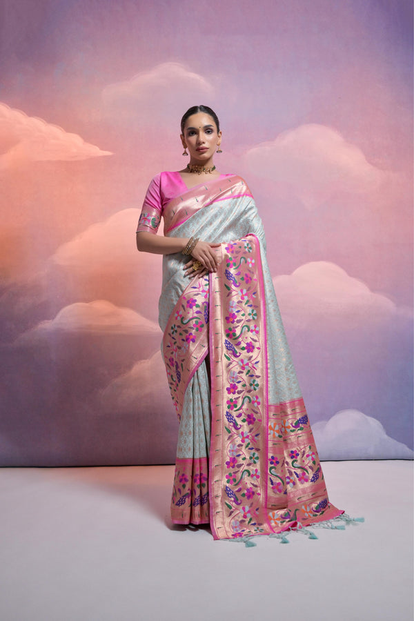 Aastha Fashion Sea Green Soft Banarasi Silk Combination Of Kanjivaram Weaving Texture Saree