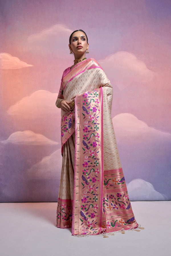 Aastha Fashion White White Soft Banarasi Silk Combination Of Kanjivaram Weaving Texture Saree