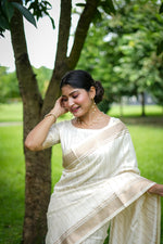 Thumbnail for Aastha Fashion White Banarasi Raw Silk All Over Zari Saree