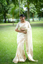 Thumbnail for Aastha Fashion White Banarasi Raw Silk All Over Zari Saree