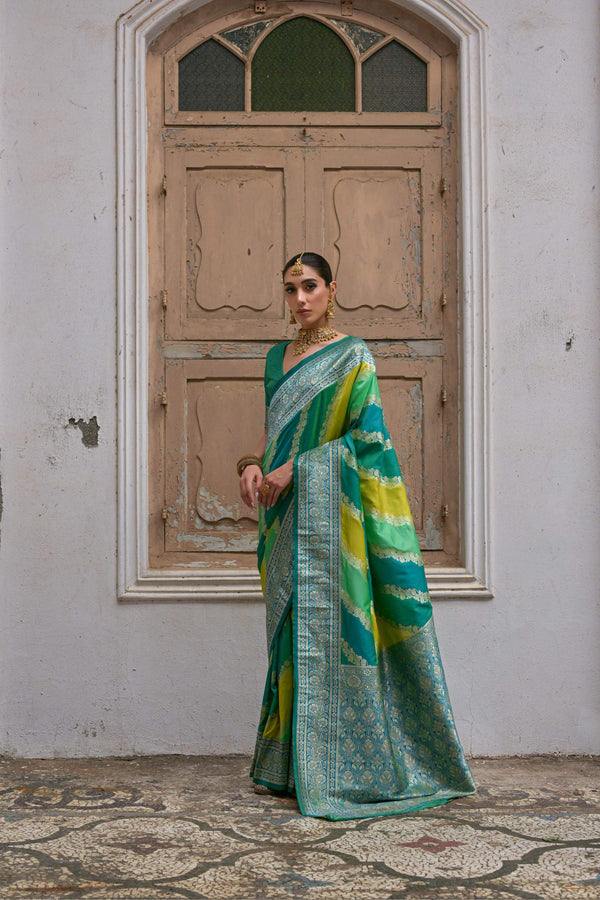 Aastha Fashion Green Soft Banarasi Silk Weaving Saree