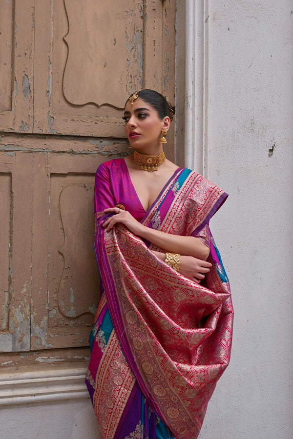 Aastha Fashion Pink Soft Banarasi Silk Weaving Saree