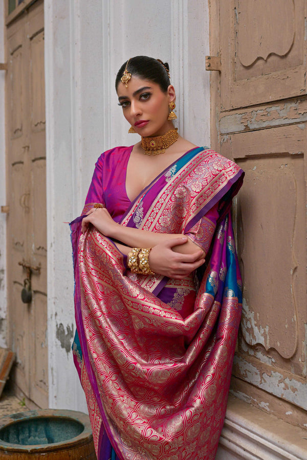 Aastha Fashion Pink Soft Banarasi Silk Weaving Saree