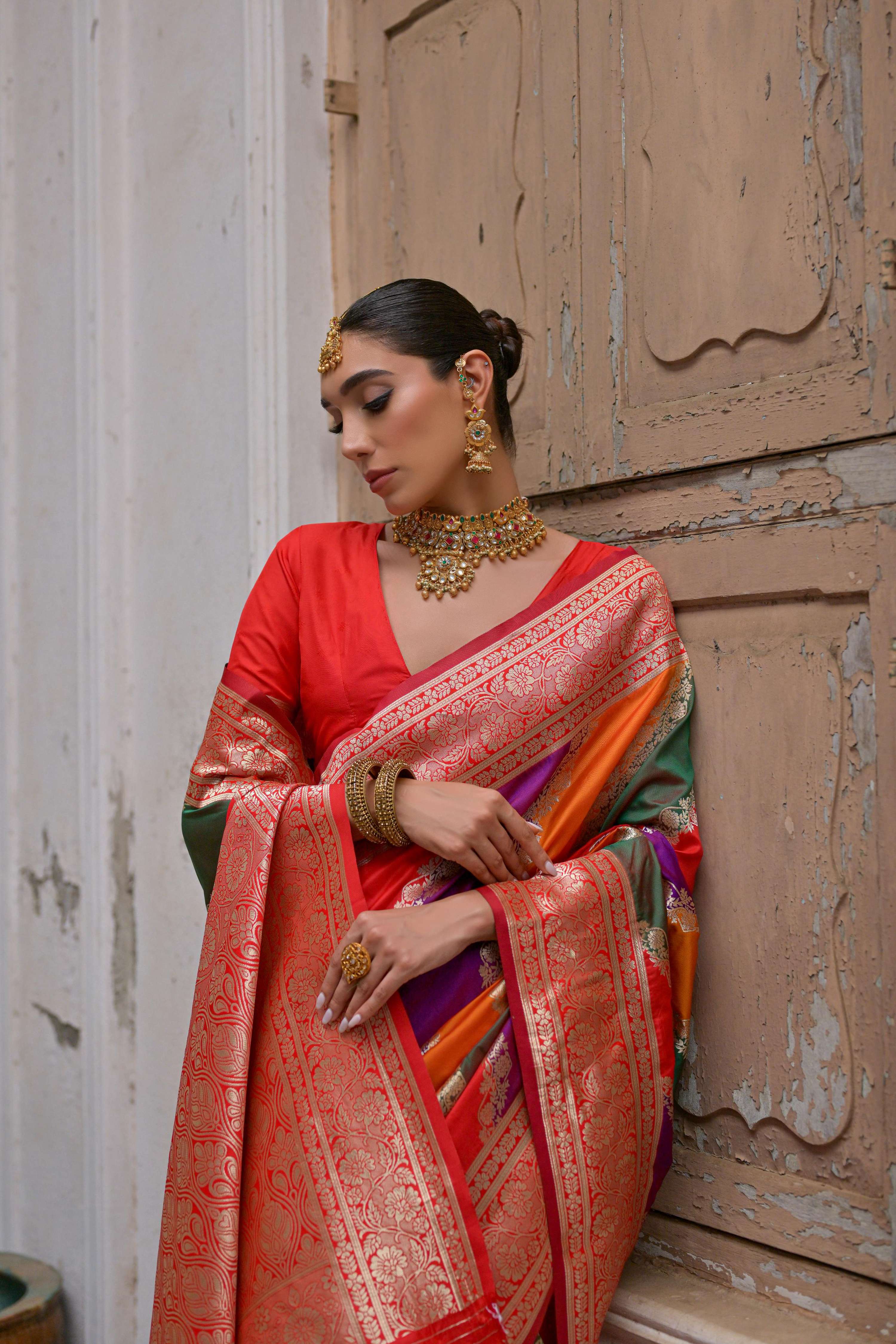 Aastha Fashion Red Soft Banarasi Silk Weaving Saree