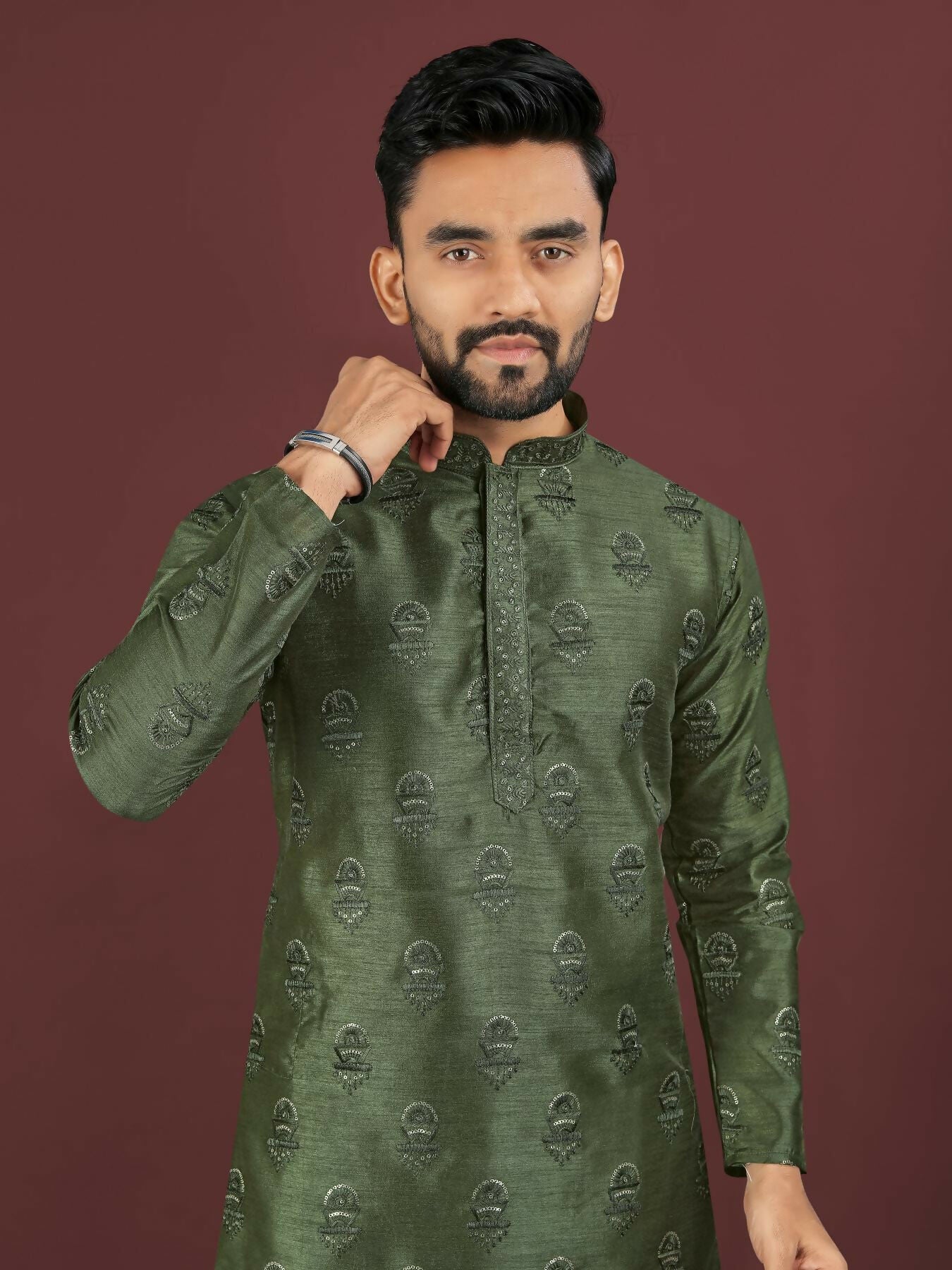 Anaita Green Embroidered Silk Straight Kurta - Distacart