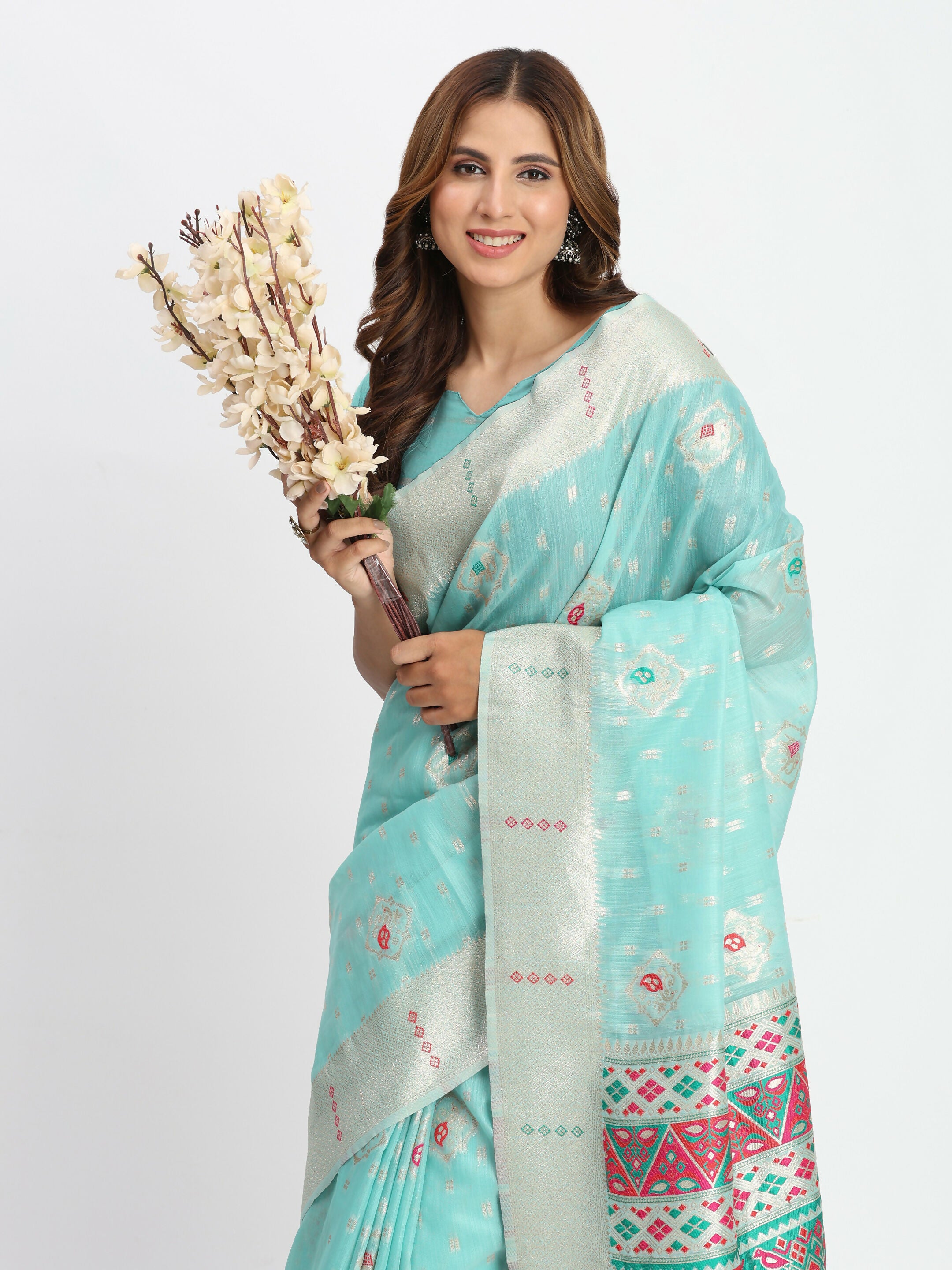 Astita Linen Cotton Sea Green Saree