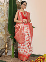 Thumbnail for Astita Linen Cotton Red & White Saree