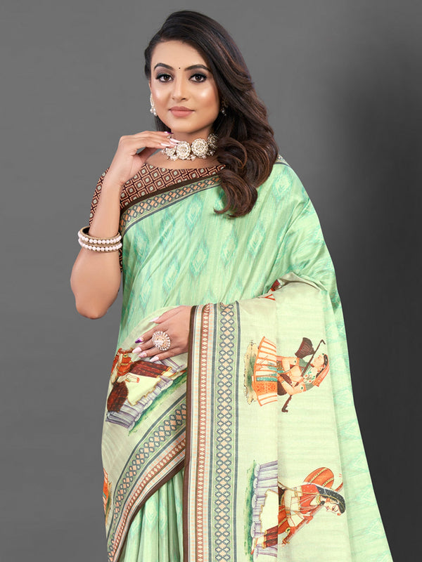 NOZ2TOZ Women's Silk Blend Light Green Printed Designer Saree With Blouse Piece - Distacart