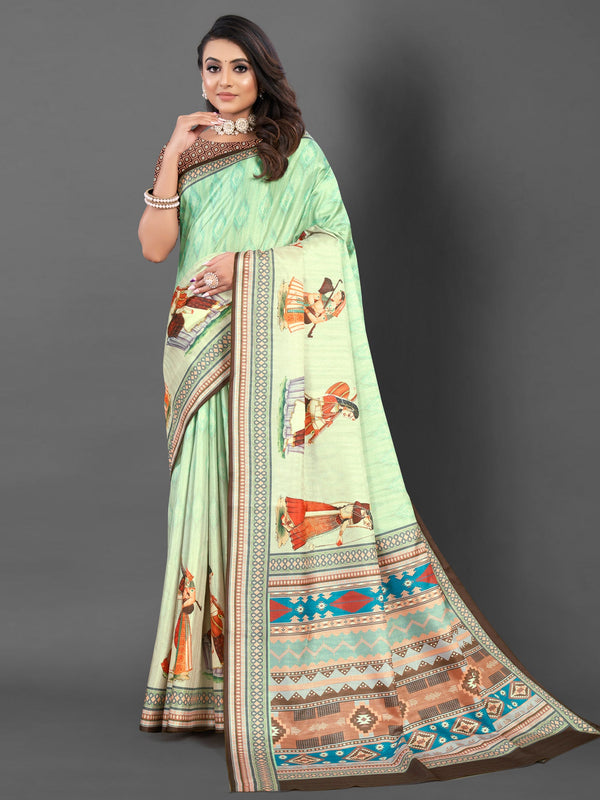 NOZ2TOZ Women's Silk Blend Light Green Printed Designer Saree With Blouse Piece - Distacart