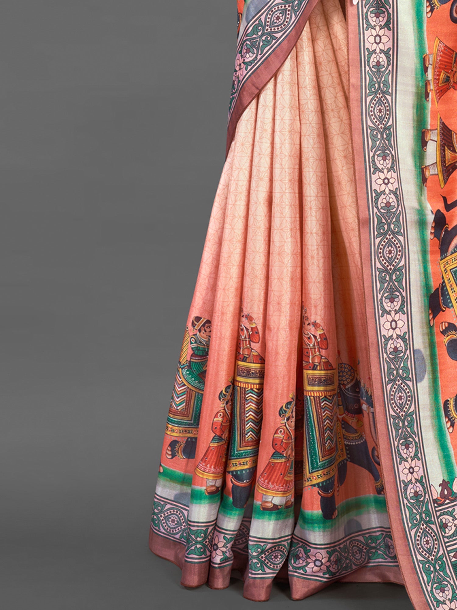 NOZ2TOZ Women's Silk Blend Peach Printed Designer Saree With Blouse Piece - Distacart