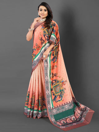 NOZ2TOZ Women's Silk Blend Peach Printed Designer Saree With Blouse Piece - Distacart