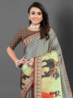 Thumbnail for NOZ2TOZ Women's Silk Blend Grey Printed Designer Saree With Blouse Piece - Distacart