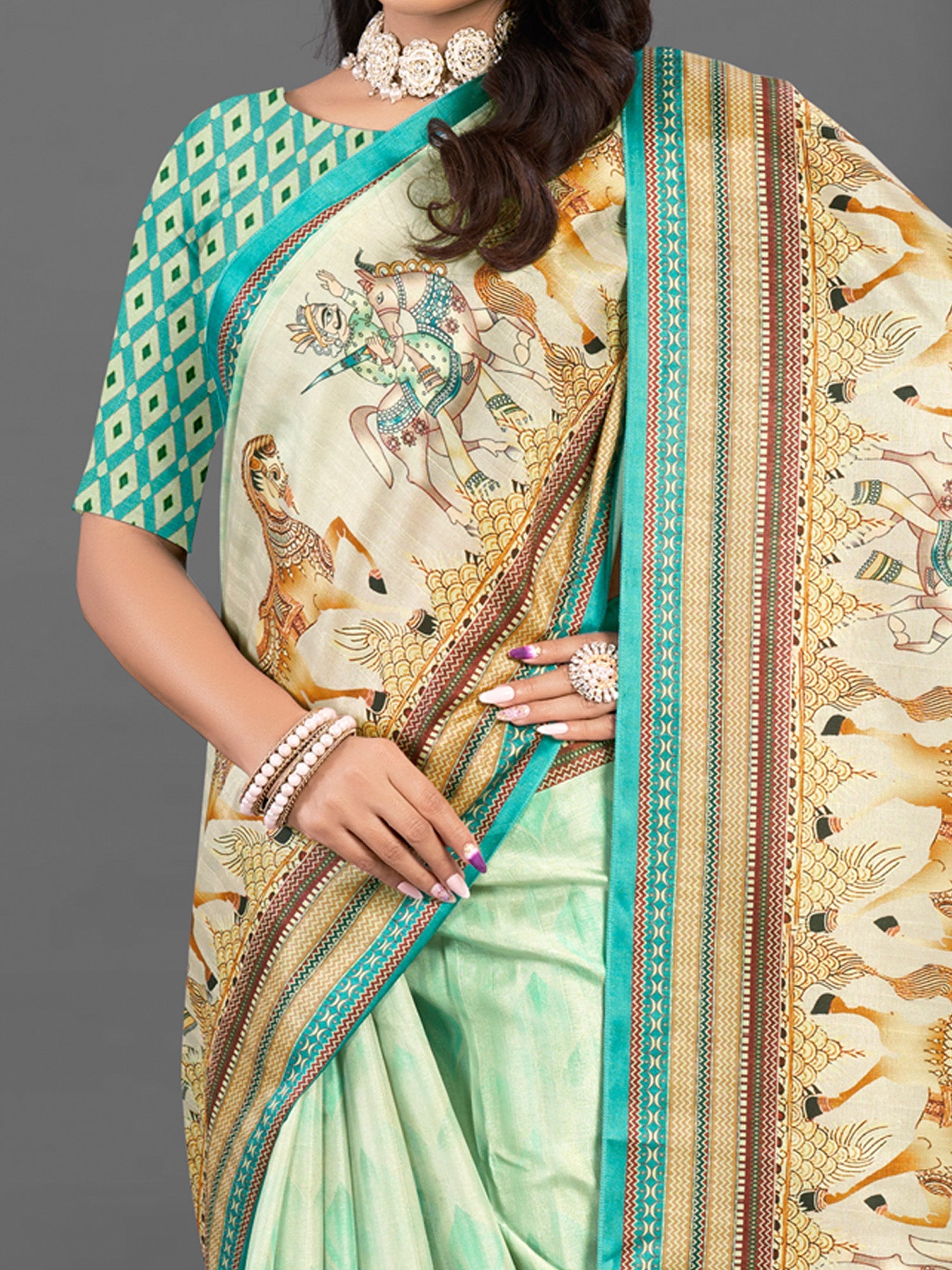 NOZ2TOZ Women's Silk Blend Beige Printed Designer Saree With Blouse Piece - Distacart