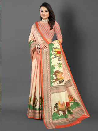 NOZ2TOZ Women's Silk Blend Peach Printed Designer Saree With Blouse Piece - Distacart