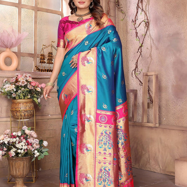 Joban Fashion Paithani Royal Blue Woven Soft Silk Saree - Distacart