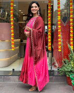 Thumbnail for Malishka Women's Pink Chinon Embroidered Anarkali Kurta With Dupatta - Distacart