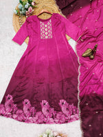 Thumbnail for Malishka Women's Purple Chinon Embroidered Anarkali Kurta With Dupatta - Distacart