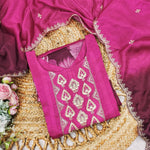 Thumbnail for Malishka Women's Purple Chinon Embroidered Anarkali Kurta With Dupatta - Distacart
