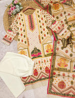 Thumbnail for Malishka Women's Cream Cotton Sequence Straight Kurta Pant With Dupatta - Distacart