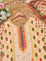Thumbnail for Malishka Women's Cream Cotton Sequence Straight Kurta Pant With Dupatta - Distacart
