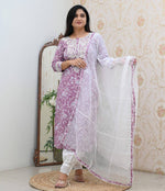 Thumbnail for Malishka Women's Purple Cotton Embroidered Straight Kurta Pant With Dupatta - Distacart