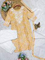 Thumbnail for Malishka Women's Yellow Cotton Embroidered Straight Kurta Pant With Dupatta - Distacart
