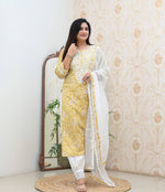 Thumbnail for Malishka Women's Yellow Cotton Embroidered Straight Kurta Pant With Dupatta - Distacart