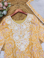 Thumbnail for Malishka Women's Yellow Cotton Embroidered Straight Kurta Pant With Dupatta - Distacart