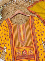 Thumbnail for Malishka Women's Mustard Satin Digital Print Straight Kurta Pant With Dupatta - Distacart