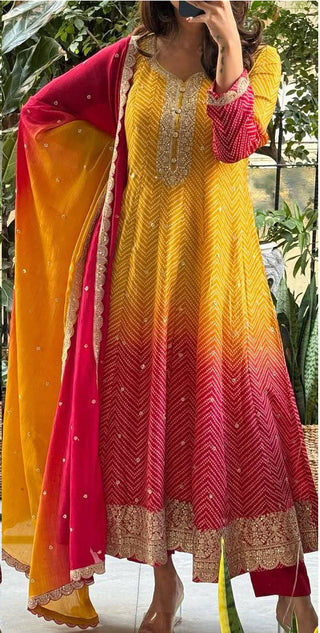 Malishka Women's Yellow Roman Silk Embroidered Straight Kurta Pant With Dupatta - Distacart