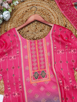 Thumbnail for Malishka Women's Pink Roman Silk Printed Straight Kurta Pant With Dupatta - Distacart