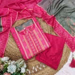 Thumbnail for Malishka Women's Pink Roman Silk Printed Straight Kurta Pant With Dupatta - Distacart
