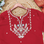Thumbnail for Malishka Women's Red Roman Silk Embroidered Straight Kurta Pant With Dupatta - Distacart