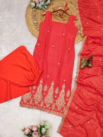 Thumbnail for Malishka Women's Orange Crepe Bandhej Print Straight Kurta Palazzo With Dupatta - Distacart