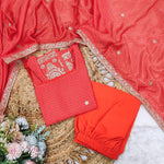 Thumbnail for Malishka Women's Orange Crepe Bandhej Print Straight Kurta Palazzo With Dupatta - Distacart