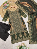 Thumbnail for Malishka Women's Black Muslin Printed Straight Kurta Pant With Dupatta - Distacart