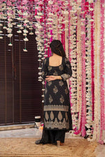 Thumbnail for Malishka Women's Black Muslin Printed Straight Kurta Pant With Dupatta - Distacart