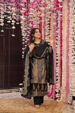 Thumbnail for Malishka Women's Black Muslin Printed Straight Kurta Pant With Dupatta - Distacart