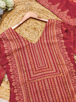 Thumbnail for Malishka Women's Maroon Muslin Printed Straight Kurta Pant With Dupatta - Distacart