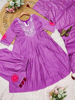 Thumbnail for Malishka Women's Purple Muslin Embroidered Straight Kurta Pant With Dupatta - Distacart