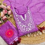 Thumbnail for Malishka Women's Purple Muslin Embroidered Straight Kurta Pant With Dupatta - Distacart
