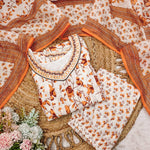 Thumbnail for Malishka Women's Orange Cotton Floral Anarkali Kurta Palazzo With Dupatta - Distacart