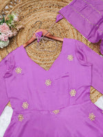 Thumbnail for Malishka Women's Purple Chinon Embroidered Anarkali Kurta With Dupatta - Distacart