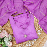 Thumbnail for Malishka Women's Purple Chinon Embroidered Anarkali Kurta With Dupatta - Distacart