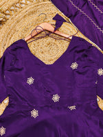 Thumbnail for Malishka Women's Royal Blue Chinon Embroidered Anarkali Kurta With Dupatta - Distacart