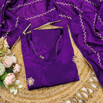 Thumbnail for Malishka Women's Royal Blue Chinon Embroidered Anarkali Kurta With Dupatta - Distacart