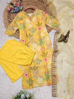Thumbnail for Malishka Women's Yellow Muslin Silk Digital Print Straight Kurta Pant With Dupatta - Distacart