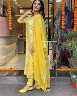Thumbnail for Malishka Women's Yellow Muslin Silk Digital Print Straight Kurta Pant With Dupatta - Distacart