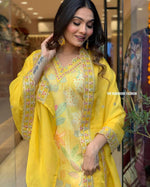 Thumbnail for Malishka Women's Yellow Muslin Silk Digital Print Straight Kurta Pant With Dupatta - Distacart